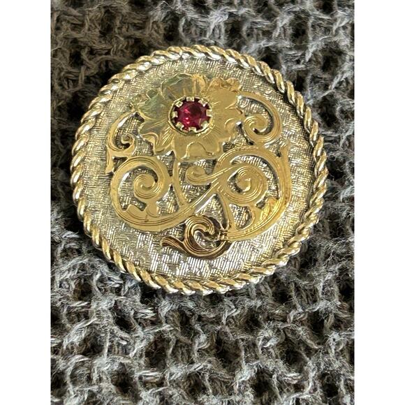 Vintage Montana Silversmiths Floral Round Concho Earrings Red Rhinestone Western - Picture 8 of 8